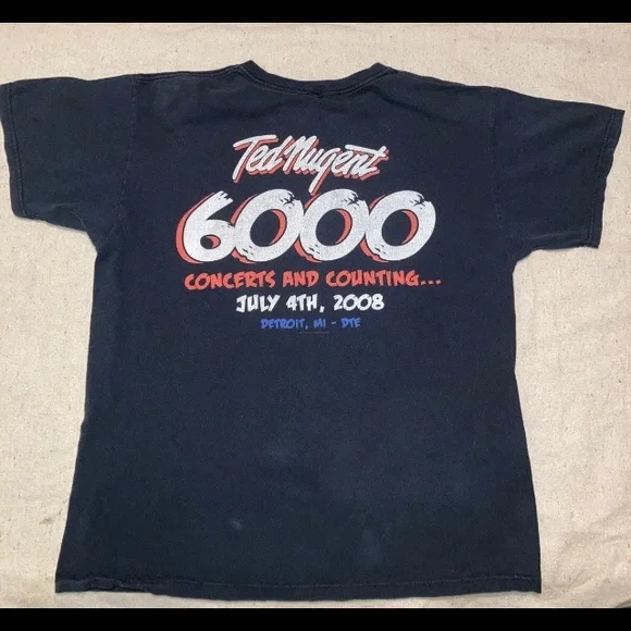 Ted Nugent 6000th Detroit Rock Tee Concert 2008 Black T-Shirt Size L Men’s Faded - Picture 5 of 9